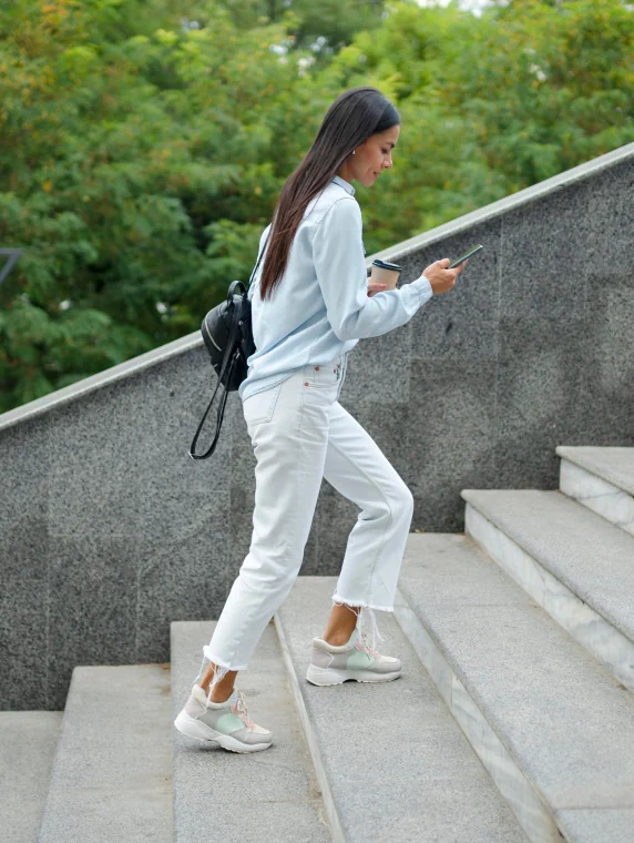 Woman on stairs